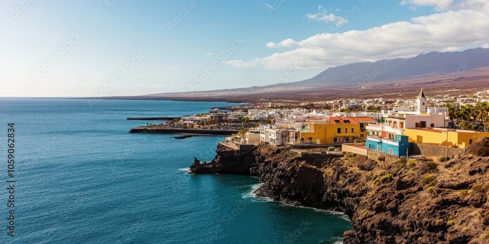 Fototapeta premium Coastal Town on a Volcanic Island