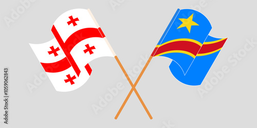 Crossed and waving flags of Georgia and Democratic Republic of the Congo. Vector illustration