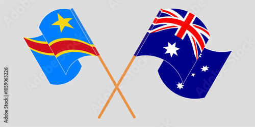 Crossed and waving flags of Democratic Republic of the Congo and Australia. Vector illustration