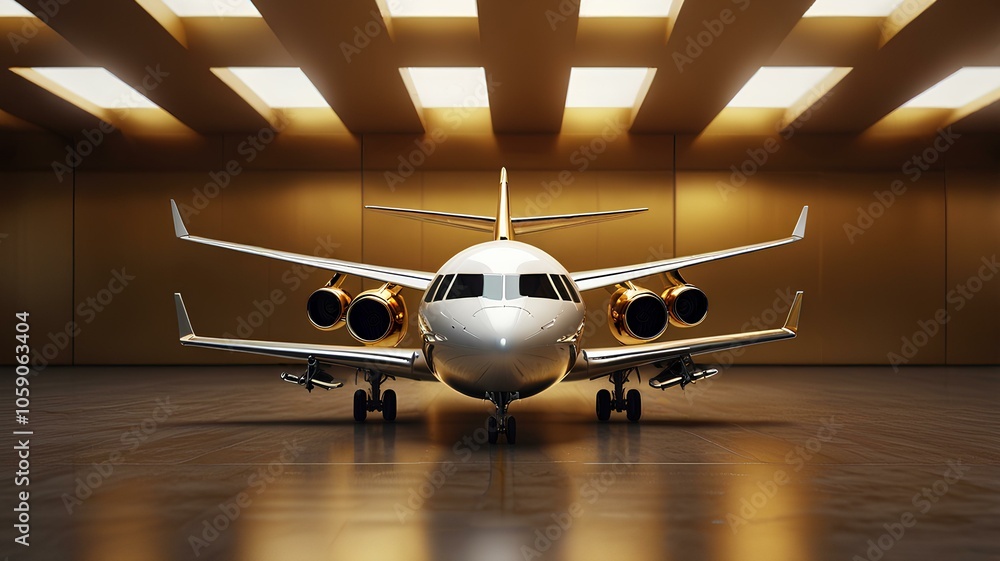Fototapeta premium airplane travel service gold background.