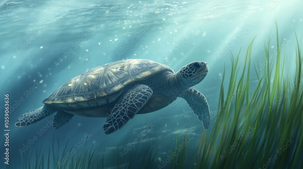 Majestic Turtle Swimming Through Serene Waters Majestic Turtle Swimming Through Serene Waters