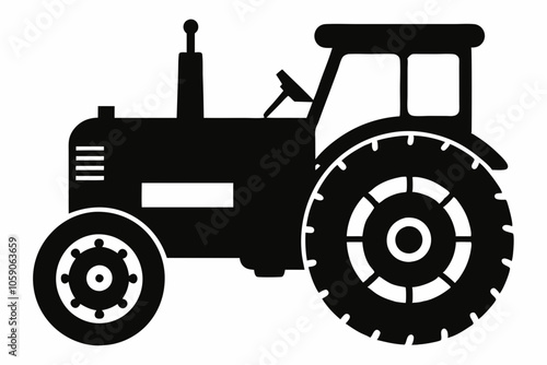 Vintage Tractor Silhouette Icon – Old Tractor Vector Design,  Tractor Silhouette illustration machinery Artwork. farming  machinery Vector.