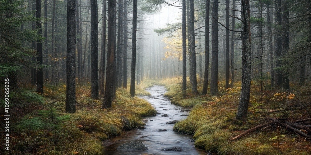 Obraz premium Misty Forest Stream