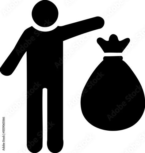 Silhouette of person holding money bag, finance and wealth icon, savings and success illustration
