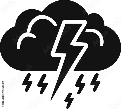 Silhouette of storm cloud with lightning, weather and storm icon, thunderstorm illustration
