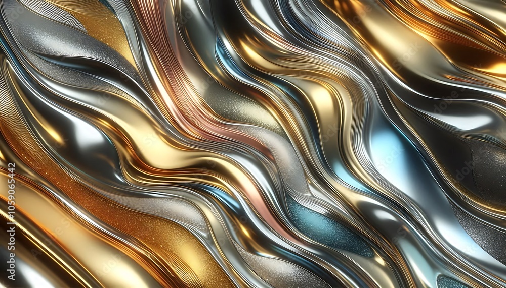 Shiny metallic texture with gold, silver, and iridescent hues blending smoothly for a modern background,generative ai Shiny metallic texture with gold, silver, and iridescent hues blending smoothly for a modern background,generative ai