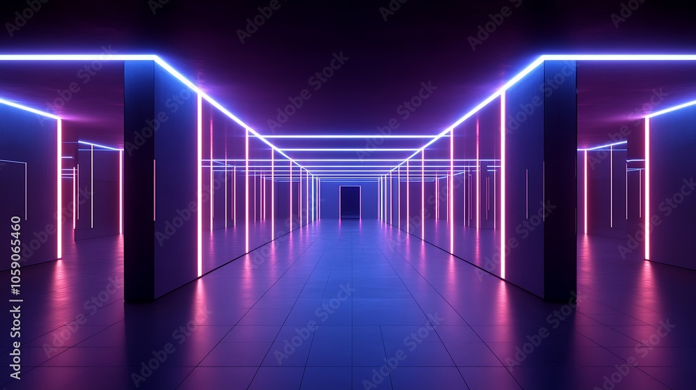 Neon Lights Corridor Background Smooth Blue Background with Copy Space for Advertisements Neon Lights Corridor Background Smooth Blue Background with Copy Space for Advertisements