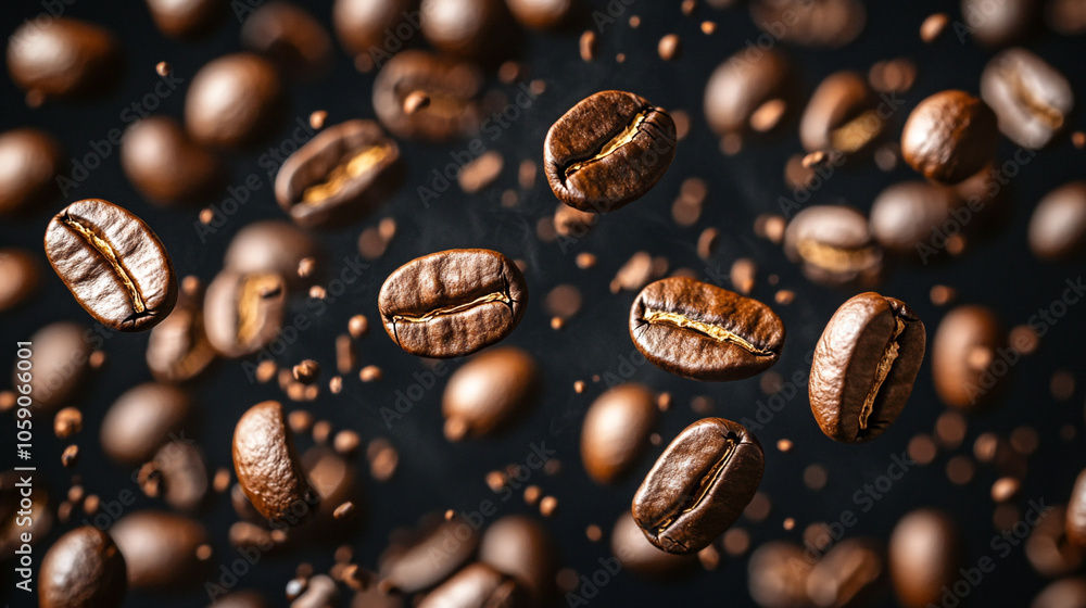 Falling coffee beans. Falling coffee beans.