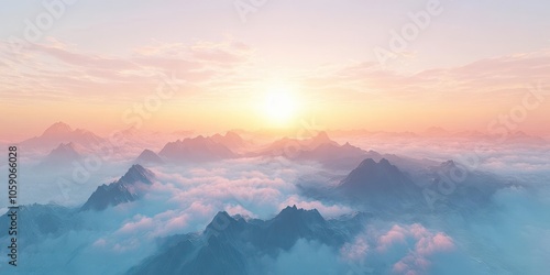 Sunrise Over Misty Mountain Peaks