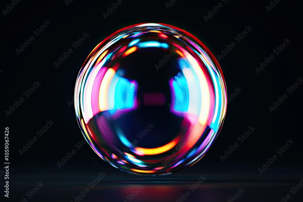 A colorful soap bubble reflects vibrant light patterns against a dark background, showcasing its delicate, shimmering surface. A colorful soap bubble reflects vibrant light patterns against a dark background, showcasing its delicate, shimmering surface.