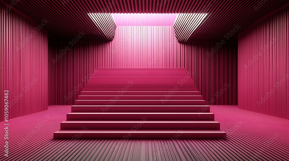 Pink Staircase in Modern Room Simple Neutral Background with Free Space for Design Pink Staircase in Modern Room Simple Neutral Background with Free Space for Design