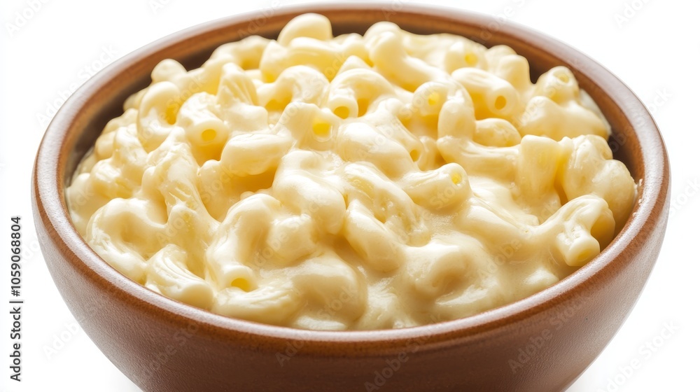 Creamy mac and cheese in a bowl, isolated on white background Creamy mac and cheese in a bowl, isolated on white background