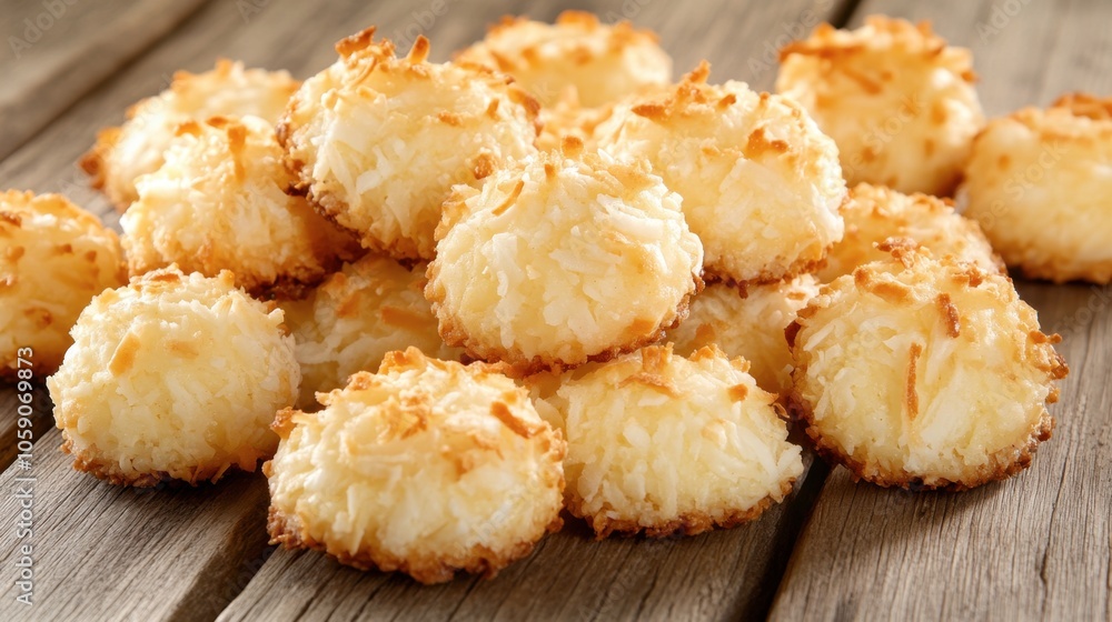 Delicious Coconut Macaroons on Rustic Wooden Table Delicious Coconut Macaroons on Rustic Wooden Table