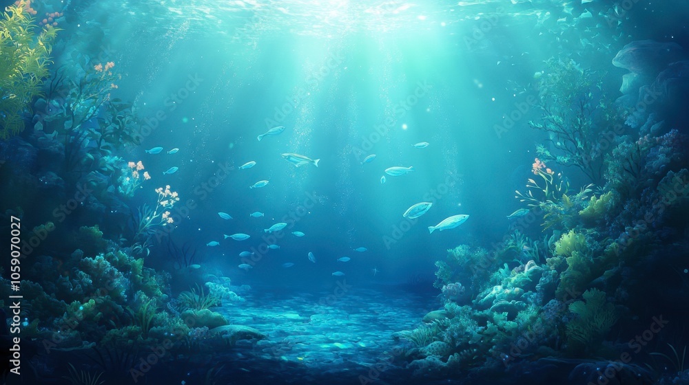 Obraz premium Serene Underwater Scene with Vibrant Marine Life