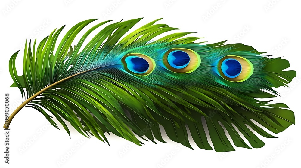 Obraz premium Peacock Feather and Palm Leaf Tropical Design