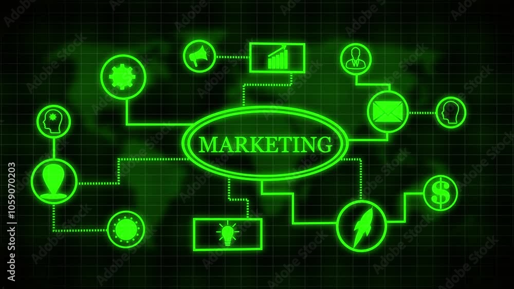 Marketing technology concept icon animation with digital technology icon. Business, technology, internet and networking concept.