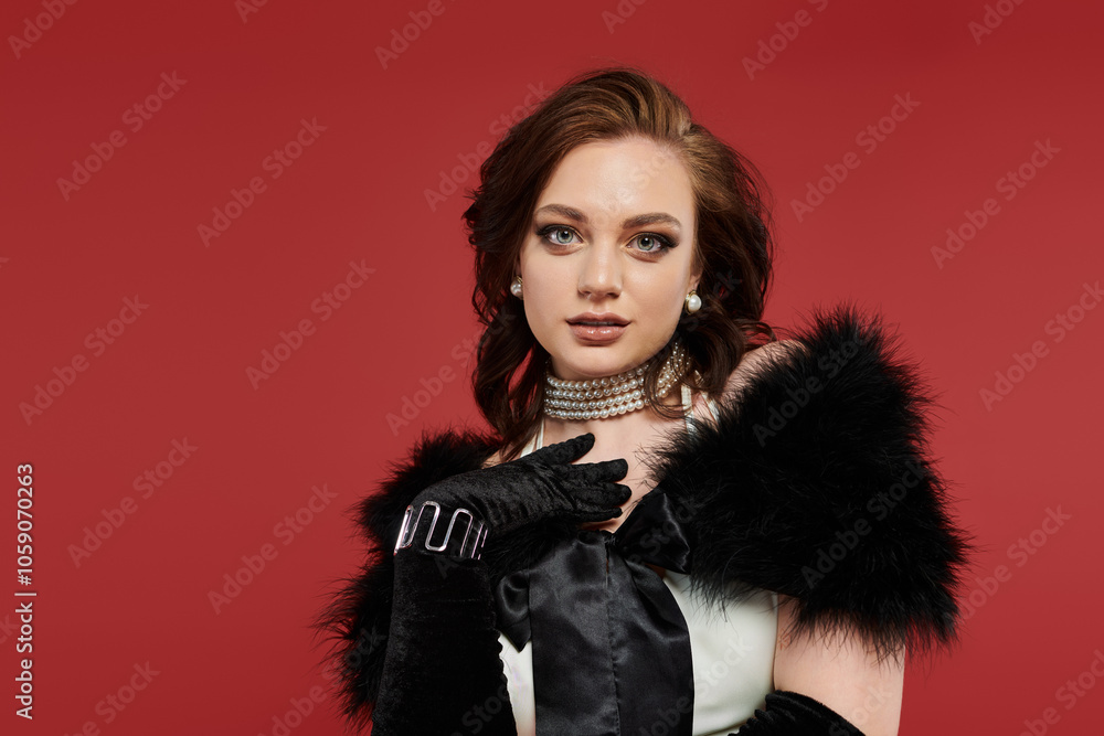 The young woman showcases her elegance, adorned in luxuries, exuding confidence and charm. The young woman showcases her elegance, adorned in luxuries, exuding confidence and charm.
