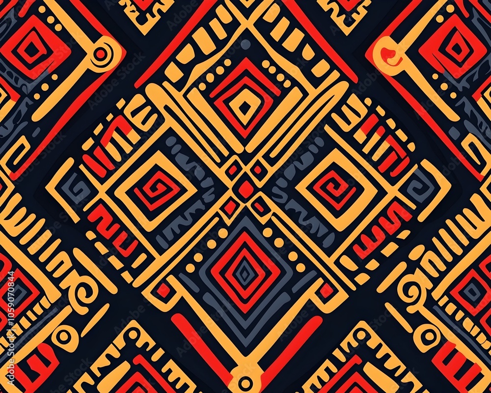 Vibrant Tribal Inspired Background with Symmetrical Geometric Designs Vibrant Tribal Inspired Background with Symmetrical Geometric Designs