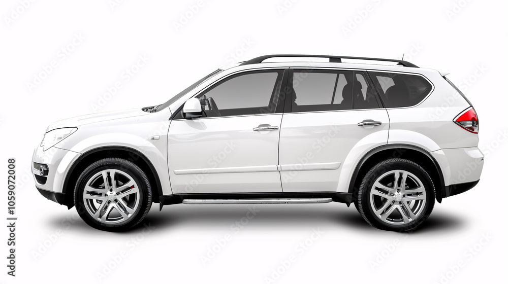 White SUV Car Isolated on White Background with Clipping Path: Side View White SUV Car Isolated on White Background with Clipping Path: Side View