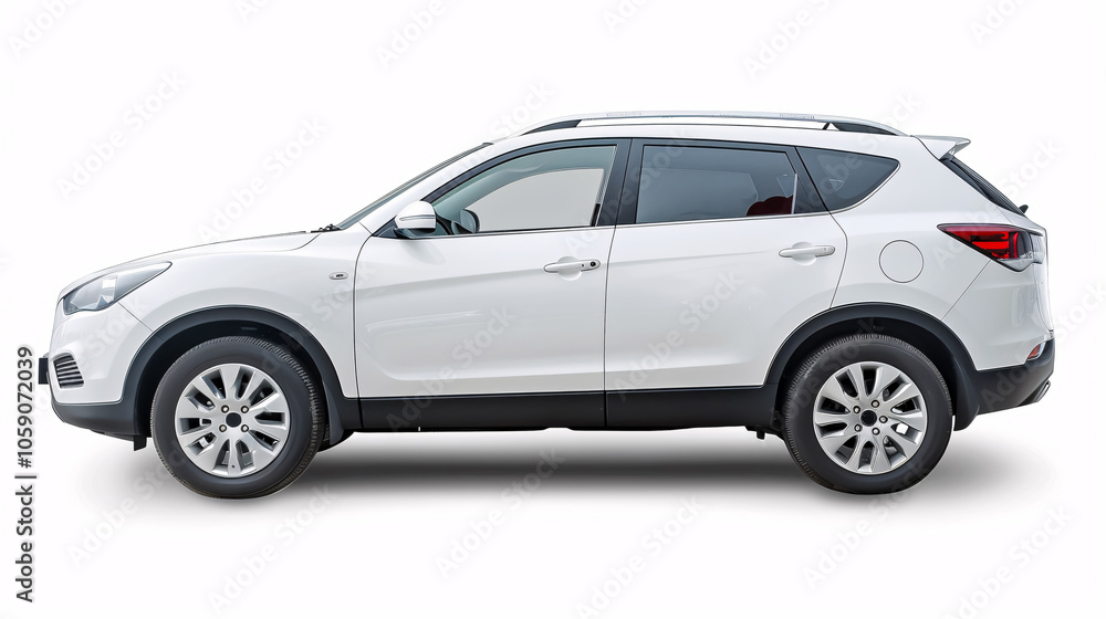 White SUV Car Isolated on White Background with Clipping Path: Side View White SUV Car Isolated on White Background with Clipping Path: Side View
