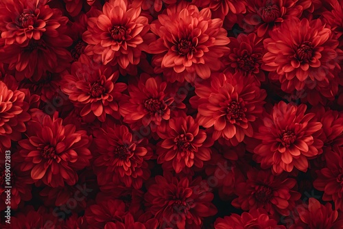 A vibrant display of deep red flowers, creating a rich and lush floral background.