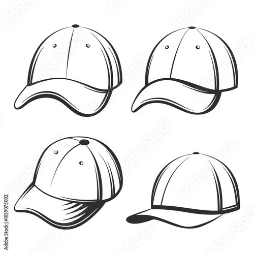 Baseball Cap Silhouette outline Vector Set in white background. photo