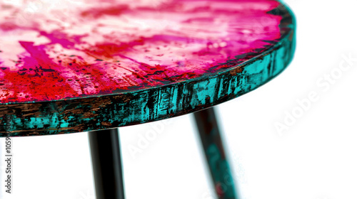 Vibrant, artistic table design showcasing striking colors and unique patterns on a white isolate background. photo