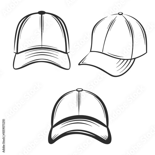 Baseball Cap Silhouette outline Vector Set in white background. photo