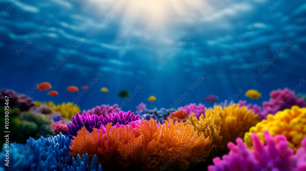 Naklejka premium Tropical Reef Life: Fish and Corals in Stunning Detail