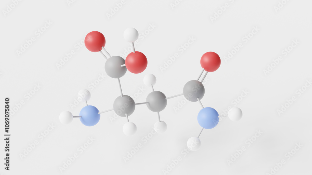asparagine molecule 3d, molecular structure, ball and stick model, structural chemical formula amino acid asparagine molecule 3d, molecular structure, ball and stick model, structural chemical formula amino acid