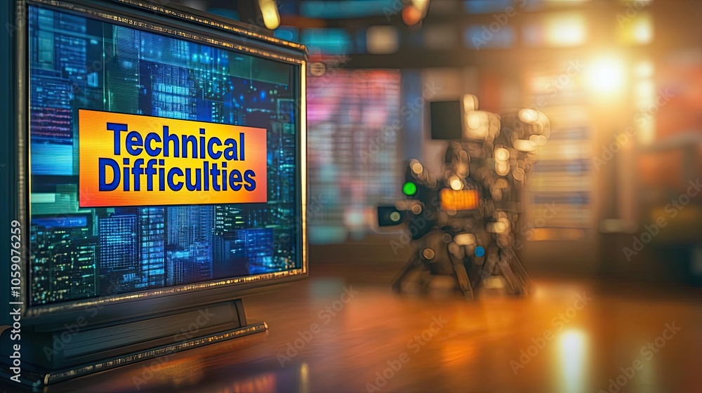 A news broadcast set with a large A news broadcast set with a large