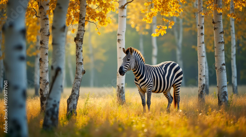 zebra in a birch grove photo