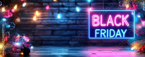 Exciting Black Friday Neon Sign Amidst Colorful Lights, Representing the Thrill of Shopping Deals and Discounts on the Most Anticipated Sale Day of the Year for Consumers and Retailers Alike