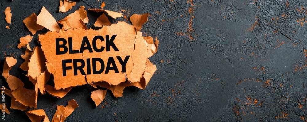 Exciting Black Friday Sale Announcement with Bold Text on Torn Paper Effect - Perfect for Promotions, Advertisements, and Marketing Campaigns