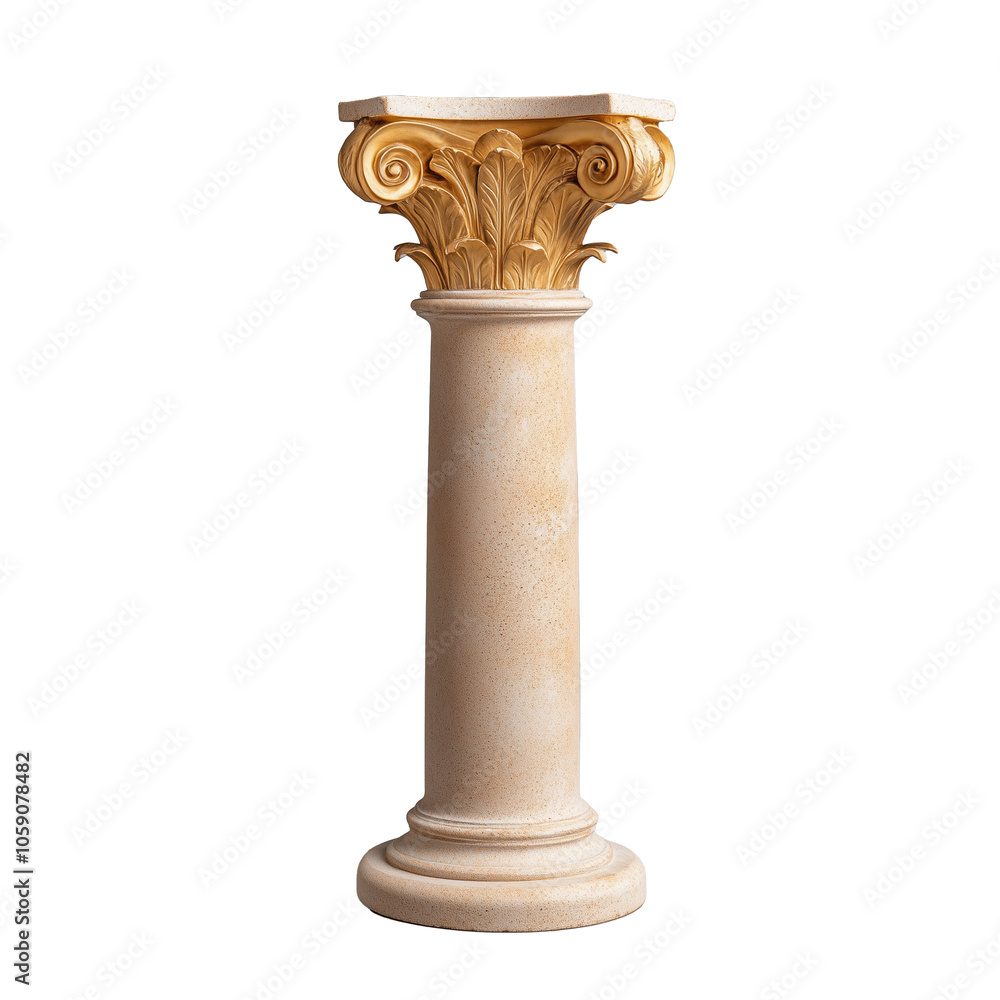 Ornate white and gold column on transparent background Ornate white and gold column on transparent background
