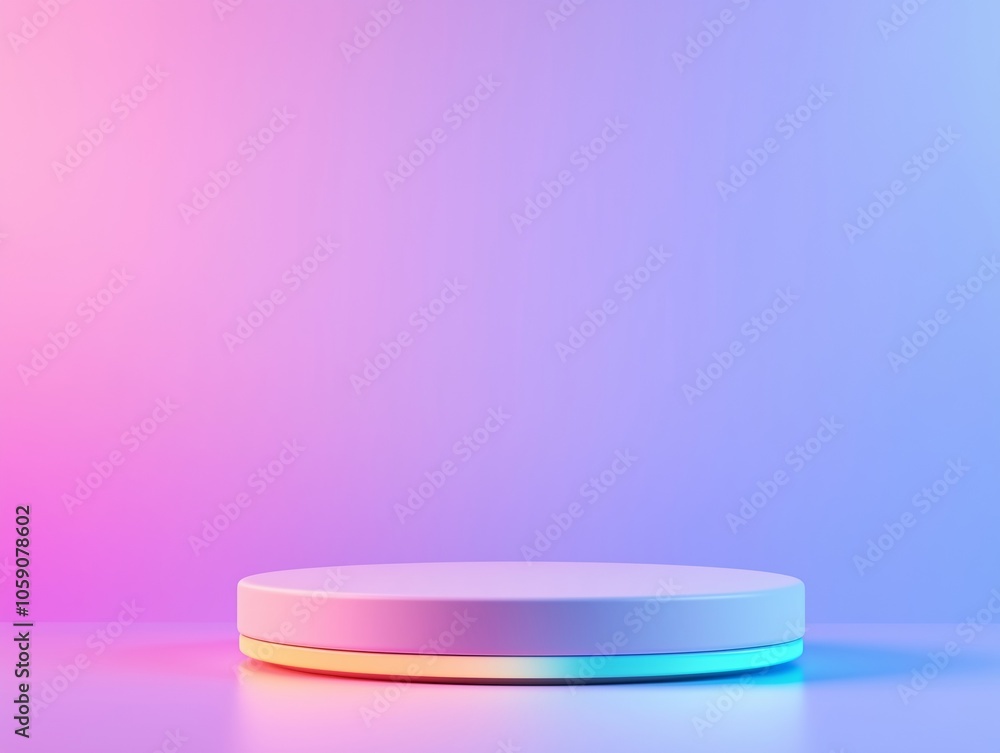 White glowing platform on gradient pink and blue background. 3D render style. Product display concept. Design for banner, poster and background with copy space. White glowing platform on gradient pink and blue background. 3D render style. Product display concept. Design for banner, poster and background with copy space.