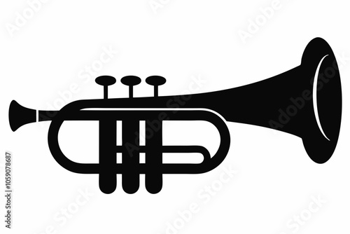 Bugle Silhouette Icon – Black Silhouette Vector Design,  Bugle symbol ,musical bugle  isolated,  logo graphic design.