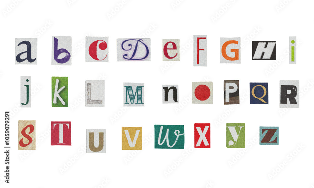 Set of cut-out English alphabet letters from magazines on a transparent background, retro y2k style Set of cut-out English alphabet letters from magazines on a transparent background, retro y2k style