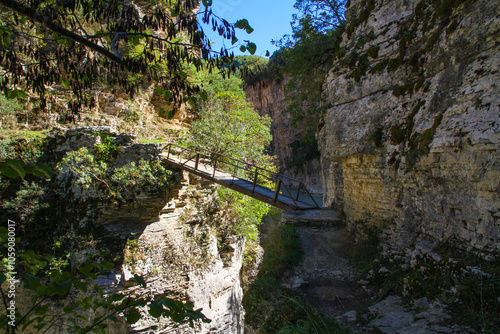 pedestiran bridge in famous osumi canyon, albania, near city of berat
