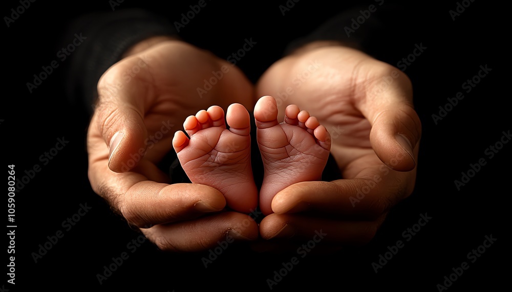Visual representation of a father playfully holding his newborns feet in his hands, emphasizing joy, love, and the nurturing aspect of parenthood Visual representation of a father playfully holding his newborns feet in his hands, emphasizing joy, love, and the nurturing aspect of parenthood