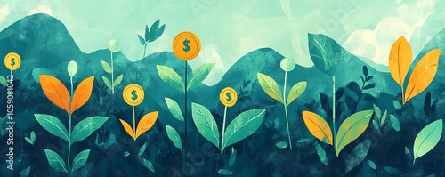 Artistic depiction of a business journey where seeds sprout into flourishing money plants, symbolizing growth and the power of smart investment strategies