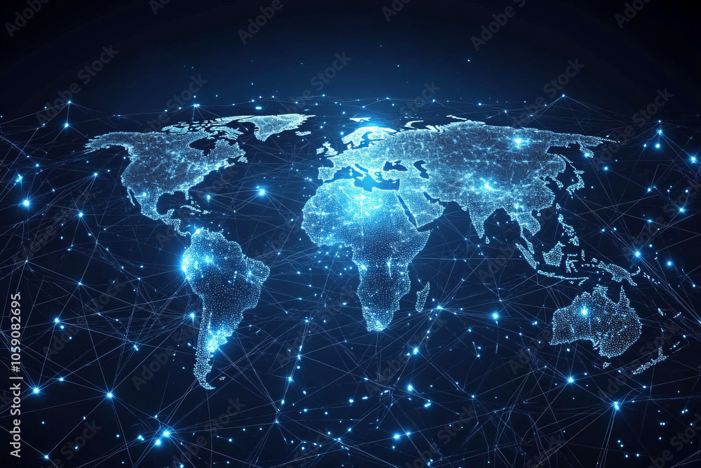 global connections illustrated a digital world map with data networks global connections illustrated a digital world map with data networks