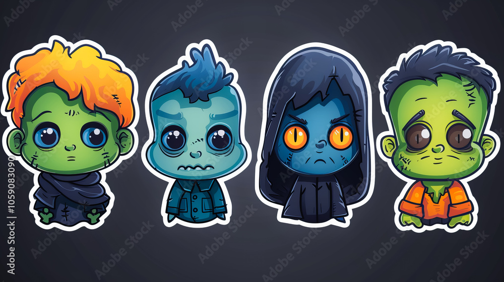 Obraz premium cute frankenstein stickers collection