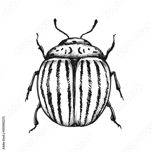 Colorado beetle sketch isolated on white background. Vintage animal bug vector illustration.