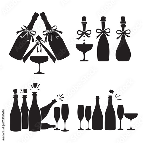  set of vector Champagne silhouette