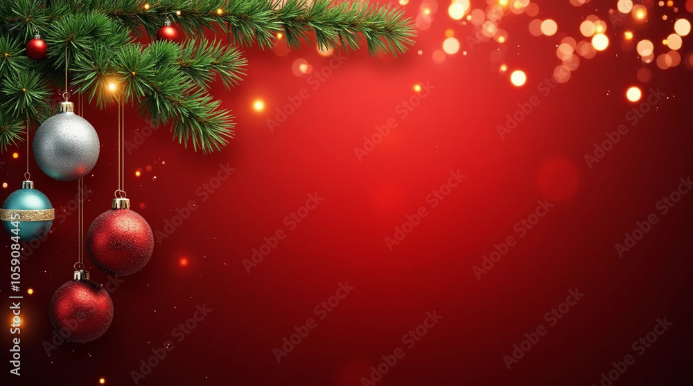 Christmas background featuring fir branches and ornaments. Christmas background featuring fir branches and ornaments.