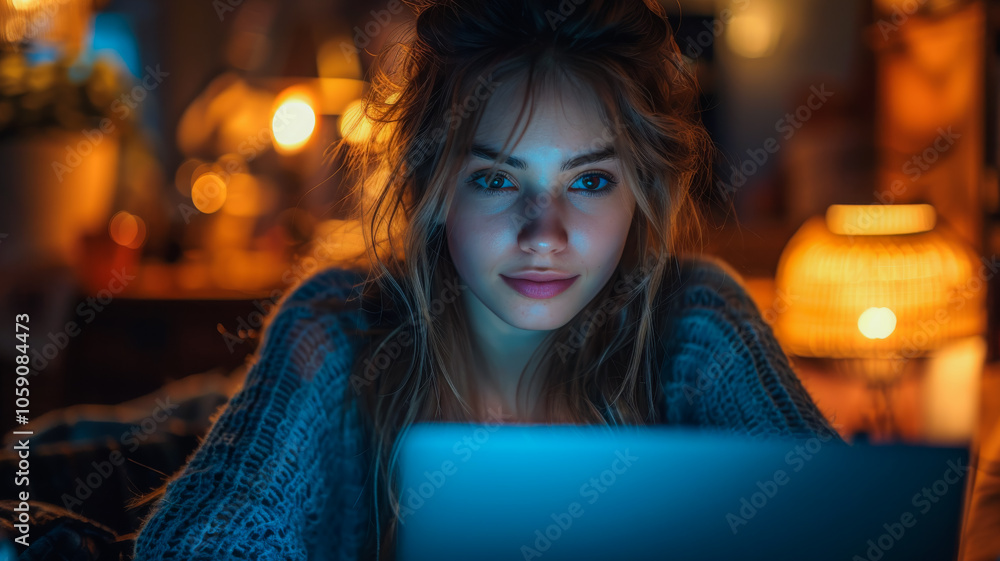 Fototapeta premium Woman Working into the Night