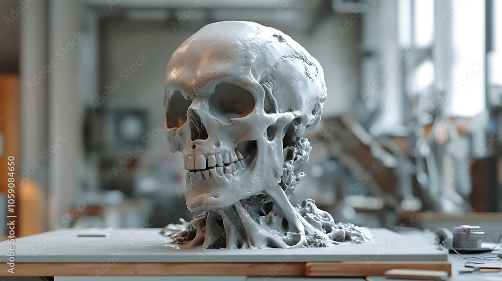 A detailed sculpture of a skull with organic elements, showcasing intricate design and artistic craftsmanship. A detailed sculpture of a skull with organic elements, showcasing intricate design and artistic craftsmanship.