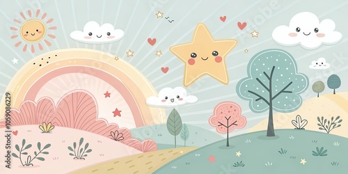 minimalist cute cartoon sunny background