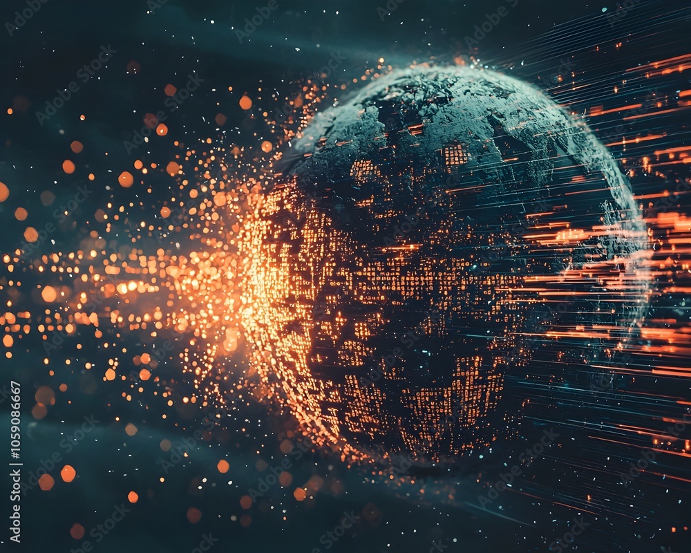 Futuristic Digital Collapse with Crumbling Infrastructure and Failing Technology World Ending Concept Futuristic Digital Collapse with Crumbling Infrastructure and Failing Technology World Ending Concept